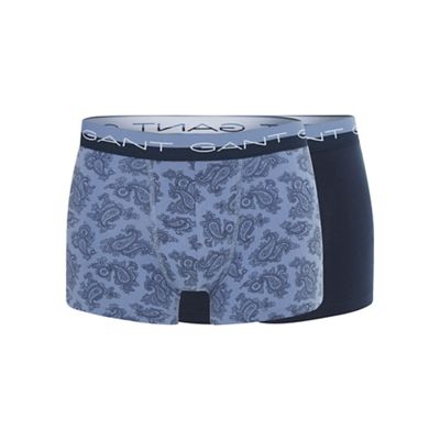 Pack of two blue cotton stretch paisley print trunks